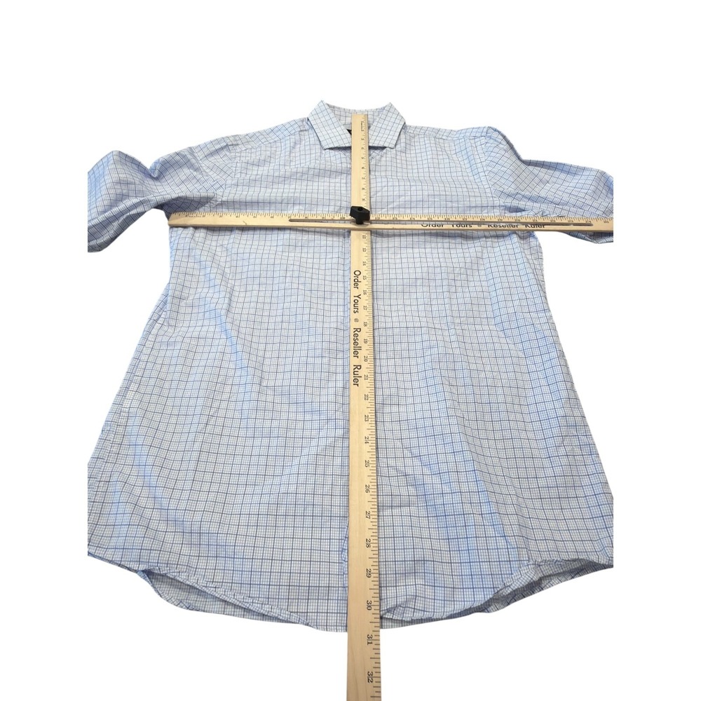 Hugo Boss Dress Shirt Mens 16.5 32/33 Blue White Sharp Fit Graph Check Button Up - Picture 5 of 8